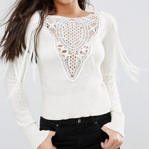 Sweater with Lace and Fringe